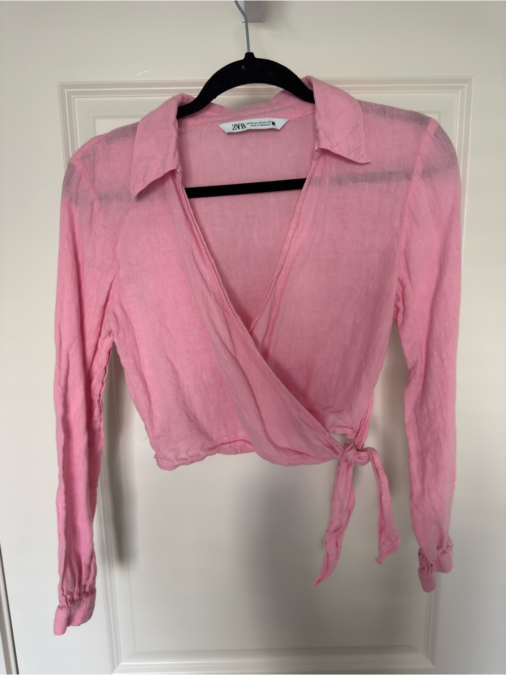 ZARA Soft Pink Tie-Waist Wrap Blouse
